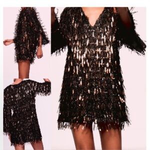 Zara Fringe Sequin Metallic Midi Dress Size Large
